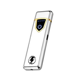 Illumicharge Touch Electric Lighter - USB Rechargeable, Windproof Coil Lighter with Auto Safety Shut-Off, Elegant Compact Design, Ideal for Gifting (Silver Ice)
