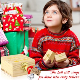 Ceenna 2 Sets The Polar Bell Santa Sleigh Bells Gifts Bulk Christmas Believe Bell Ornaments Christmas Tree Decorations Wooden Christmas Keepsake Boxes Holiday Movie Party Favors for Kids Adults