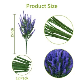 TEMCHY Artificial Outdoor Lavender Flowers 12 Bundles No Fade UV Resistant Fake Plastic Flowers Faux Plants for Garden Porch Window Box Wedding Indoor Home Décor (Purple)
