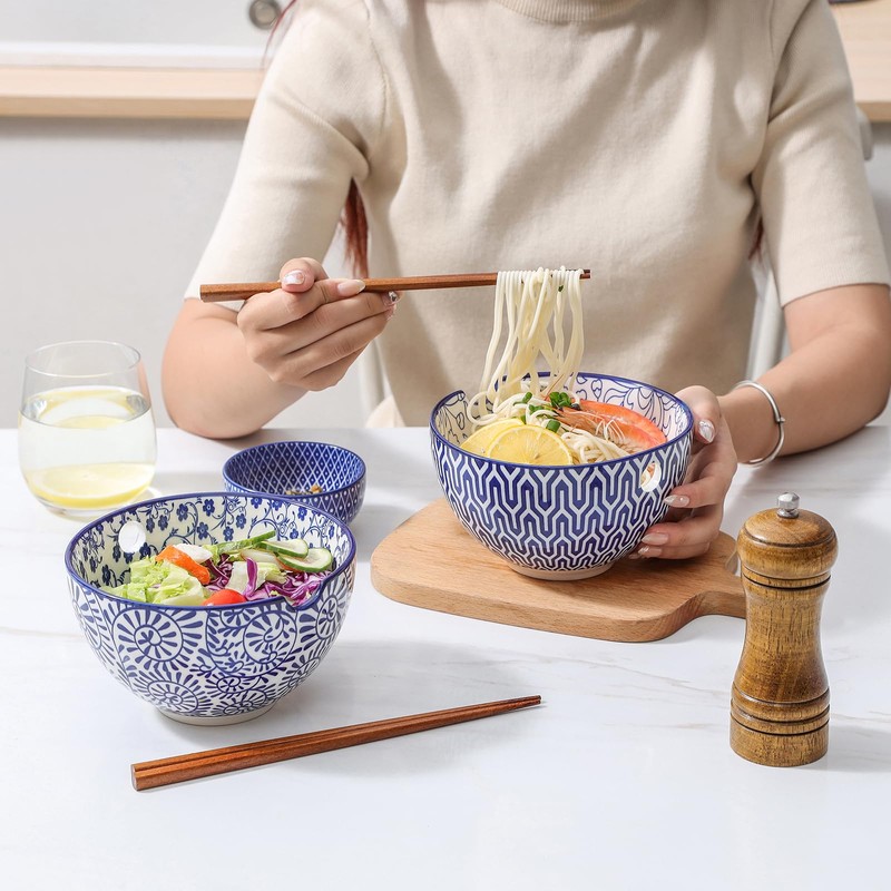 Selamica Ceramic Ramen Bowls Set, 15 OZ Noodle Bowls for