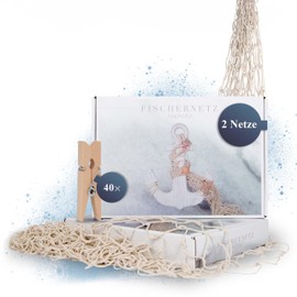 AMPARA® Big Box Set - Fishing Net Decoration - 2 Nets 150 x 200 cm - Soft and High Quality - Photo Net - Maritime Decoration, Beach | Includes 40 Wooden Pegs