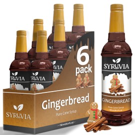 Gingerbread Syrup by Syruvia 6-Pack, 25.4 fl oz, Wholesale Coffee Syrup Shops, Cafes, Baristas, Bistros, & Beverage Bars, Bulk Kosher & Gluten-Free