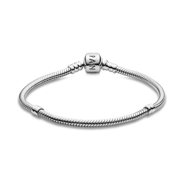 Pandora Moments Logo Barrel Clasp Snake Chain Bracelet - Compatible Moments Charms - Sterling Silver Bracelet for Women - Gift for Her - 7.9"