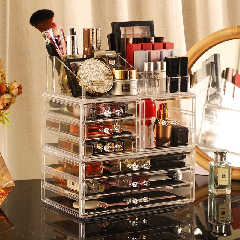 Cq acrylic 3 Pack Clear Make Up Organizers for Vanity,Stackable