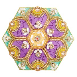 Acrylic Handcrafted Designer Colorful Rangoli for Pooja Home Interior Decoration Gift Wall Decoration Floor Decoration New Year Party Gift Small Rangoli (Purple Green)