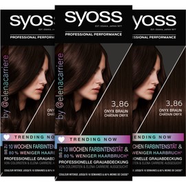 Syoss Color Coloration Hair Dye, 3_86 Onyx Brown Level 3 (3x 115 ml), Permanent Colouration for up to 10 Weeks of Colour Intensity and 70% Less Hair Breakage*
