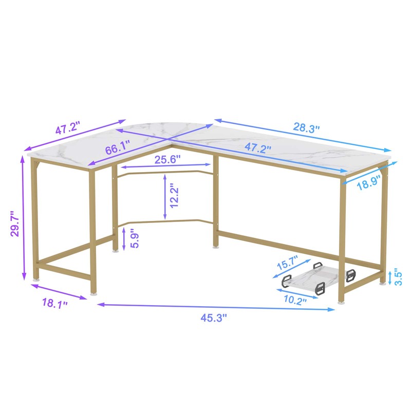 Teraves Reversible L Shaped Desk White - 66.1" Corner Gaming