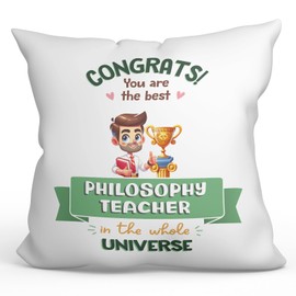 MUGFFINS PHILOSOPHY TEACHER man Cushion Padding included - in English - Best in Universe Trophy - Funny gift - Pillow: cover and filling 15.7x15.7 inches