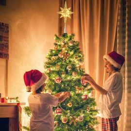 MUMTOP Christmas Tree Topper, Gold Christmas Star Tree Topper with Lights for for Christmas Tree Home Holidays Xmas Indoor Home Decor, 14 inch