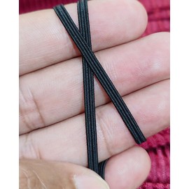 Noshad® 3mm -1/8" Black Flat Elastic Band Cord for Sewing DIY Mask, Arts and Crafts, Dressmaking, Haberdashery and Clothing Accessory, Material, Supplies Thin Strip of Garter (20 Meter / 22 Yard)