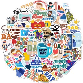 Happy Father's Day Stickers |50Pcs Super Dad Waterproof Vinyl Decals for Water Bottles Laptop Luggage Cup Computer Mobile Phone Skateboard Guitar Helmet Snowboard Décor