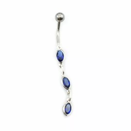 LionGothic Navel Ring with Multiple Blue Oval Cubic Zirconia Stones Design 14g