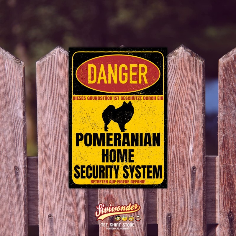 Pomeranian Pom Pomeranian Danger Security System Door Sign Dog Sign