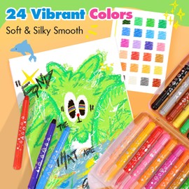 Crayons for Toddlers Washable, 24 Colors Non Toxic Jumbo Gel Crayons for Toddlers 1-3 and Kids ages 4-8, Adult Coloring journaling, Silky Smooth Art Supplies for Preschool, Ideal Gift for Girls