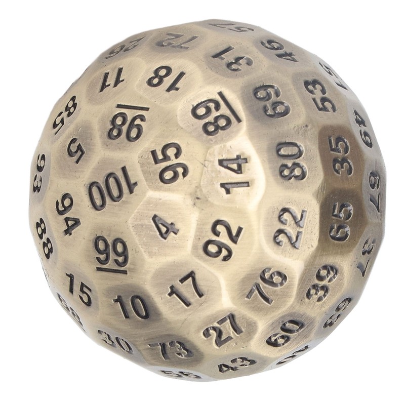 100 Sides Polyhedral Number Dice Metal 5cm Diameter Easy to