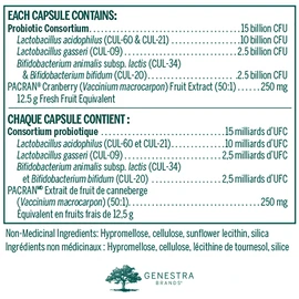 Genestra Brands - HMF UTI - Probiotic Formula with Cranberry Extract for Urinary Tract Support - 60 Vegetable Capsules
