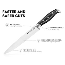 BRODARK Carving Knife, German Stainless Steel Carving Knife and Fork Set, 8 Inch Kitchen Knife for Meat, Turkey, BBQ, Full Tang Ergonomic Handle Brisket Slicing Knife with Gift Box, Steel-king Series