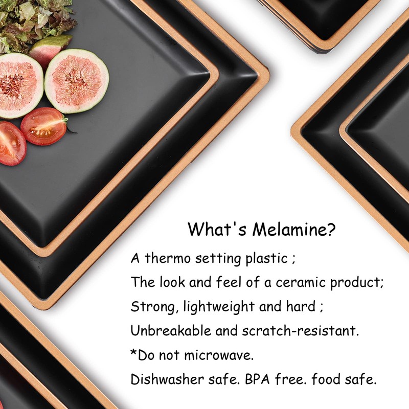 Gofunfun Melamine Dinnerware Sets Service for 4, Square Dinner Plates