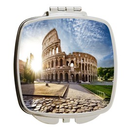Island Gifting - Colisseum in Rome and morning sun, Italy Design - Square Compact Mirror - Travel Mirror