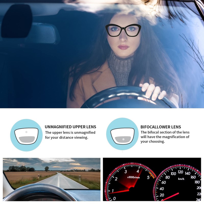 Bifocal Reading Glasses for Women Designer Cat Eye Oversized Frame