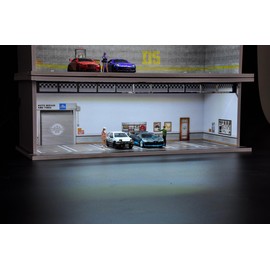 Hot Wheels Display Case - 1/64 Scale Die-cast Model Car Display Case with LED Light and Acrylic Cover, Hot Wheels Parking Garage Dioramas with 6 Parking Spaces