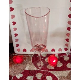CLEO & JUNE 2-Pink Heart Shaped CHAMPAGNE FLUTES Glasses Wedding Valentines Love Celebration