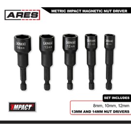 ARES 70029 - Metric Impact Magnetic Nut Driver Set - 2 1/2-Inch Impact Grade Nut Setter with Industrial Strength Magnet