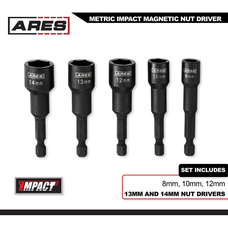 ARES 70029 - Metric Impact Magnetic Nut Driver Set -