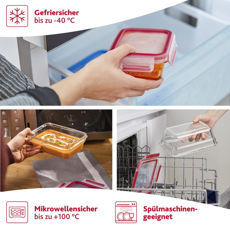 Emsa 516244 Clip & Close rectangular, glass food storage container,