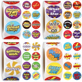2000 Pieces 1 Inch Teacher Reward Motivational Stickers Animal Cartoon Fun Motivational Stickers for Children, 4 Rolls 32 Styles Labels(Word Style)
