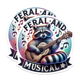 (2 Pack) Feral and Musical Magnets - Raccoon Playing Guitar - Music Lover Raccoon Magnets - 5" On Longest Side - for Cars, Fridges, Toolboxes - Made in USA - MAG4542