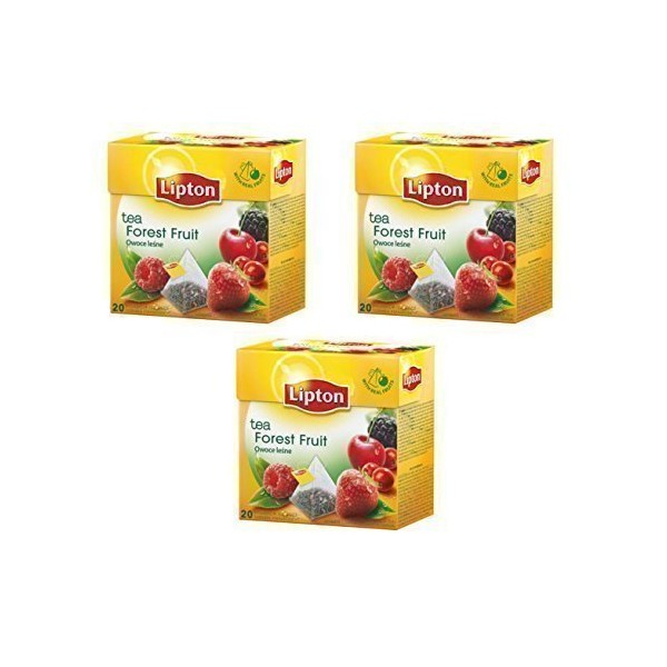 Lipton Black Tea - Forest Fruit - 20 Premium Pyramid Tea Bags in one pack [Pack of 3]