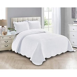 Linen Plus Luxury Oversized Coverlet Embossed Bedspread Set Solid White Full/Queen Bed Cover New # Ashley