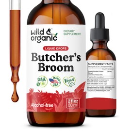 Wild & Organic Butchers Broom Root Drops - Liquid Supplement for Leg Support - Alcohol Free Butcher's Broom Tincture - Ruscus Aculeatus Herb - Vegan, Non-GMO, No Sugar - 2 fl oz