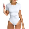 OQQ Women's Crew Neck Short Sleeve Bodysuit Ruched Stretch Vacation