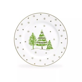 Grace's Teaware Grace Teaware 8" Christmas Pine Trees Fine Porcelain Salad Dessert Plate Set o