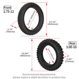 Front 2.75-12 Rear 3.00-10 Tire and Inner Tube Sets for CRF70 CRF110 DRZ110 JR80 KX65 KX110 TTR90 PW80 Coolster SYX Moto 110cc 125cc RZF SSR YCF IMR Atomik Thumpstar Stomp Pitster SDG Lifan YX