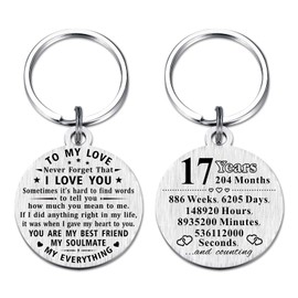 ABBNT 17th Anniversary Keychain Gifts - Steel Engraved 17 Year Anniversary Decorations - Happy Seventeen Year Anniversary for Men Husband Women Wife