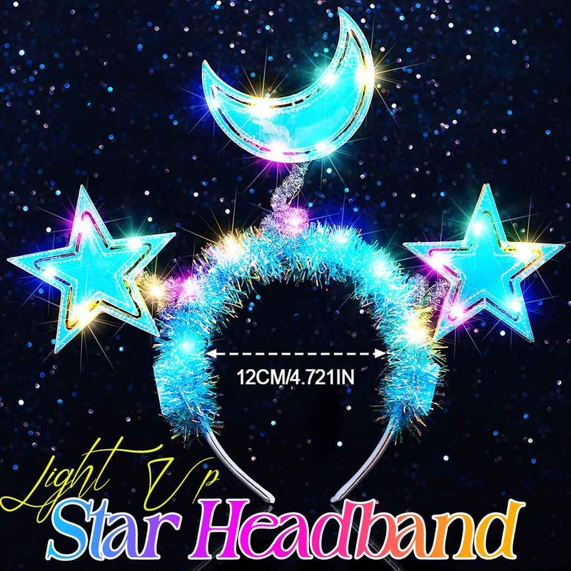 BARTOSI Light Up Moon Star Headbands LED Glow Headband Holiday