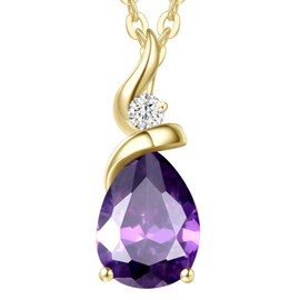 FANCIME Natural Amethyst Necklace 14K Solid Yellow Gold Teardrop Pendant February Birthstone Jewelry Gifts for Mom Women