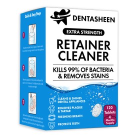 Retainer Cleaner Tablets - 120 Tablets 4 Months Supply - Fresh, Brite and Stain-Free Retainer Cleaning Tablets, Invisalign, Gum Shield, Mouth Guard, Denture Cleaner - Dentasheen