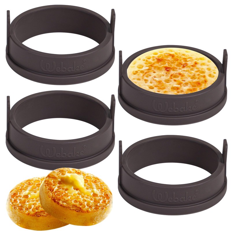 Webake Silicone Crumpet Rings Nonstick 3.5 inch Standard Size English