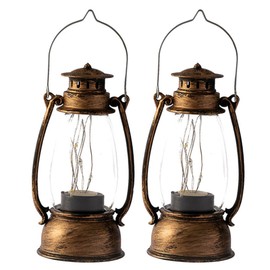 Operitacx 2 Stück Vintage Kerosin-Laterne 12 7 cm Elektronische Led-Hurrikan-Laterne Camping-Wanderlaterne Tischlampe Batteriebetrieben Für Innen-Party Zuhause Tischlicht-Dekorationen