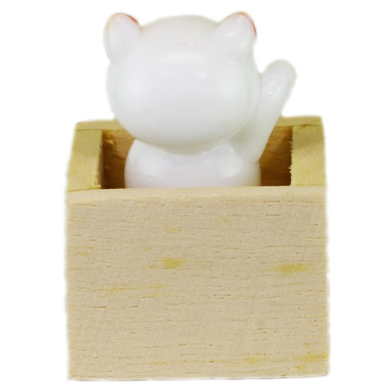 かわいい 手作り ガラス細工 枡入り 白猫 CYK620