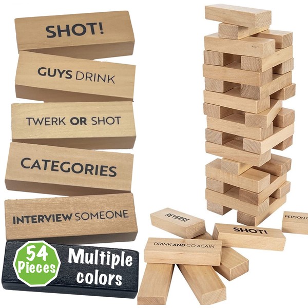 Buzzed Blocks Adult Drinking Game - 54 Blocks with Hilarious Drinking Commands and Games on 40 of Them | Perfect Pregame Party Starter | Entertaining Party Game for Adults | Novelty Funny Gifts