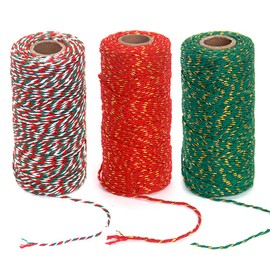 Ewparts 984 Feet Christmas Twine 2mm Bakers Twine Wrapping Gift String Red and Green Cotton Twine Rope Gold String Christmas Twine for Gardening Craft DIY Crafting Wrapping Decorations