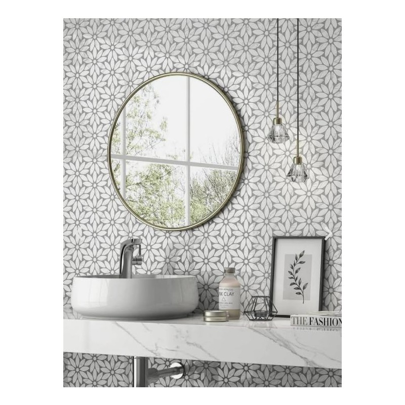 Tenedos Daisy Flower 10"x12" Italian White Gray Carrara with Marble