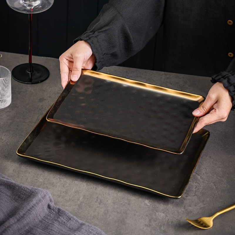 Stone Lain Florian Porcelain Large and Medium Rectangle Service Platters,