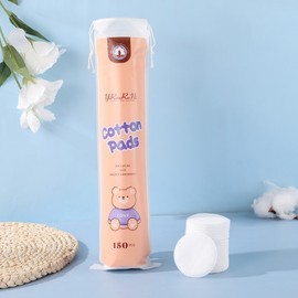 Cartoon Round Disposable Cotton Pads for Toner Packs, Highly Absorbent Wet Compress Type, for Home Use, 150 Pieces Quantity 10ea