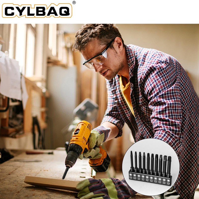Pack of 10 Square Screwdriver Bits 60 mm, CYLBAQ Hex